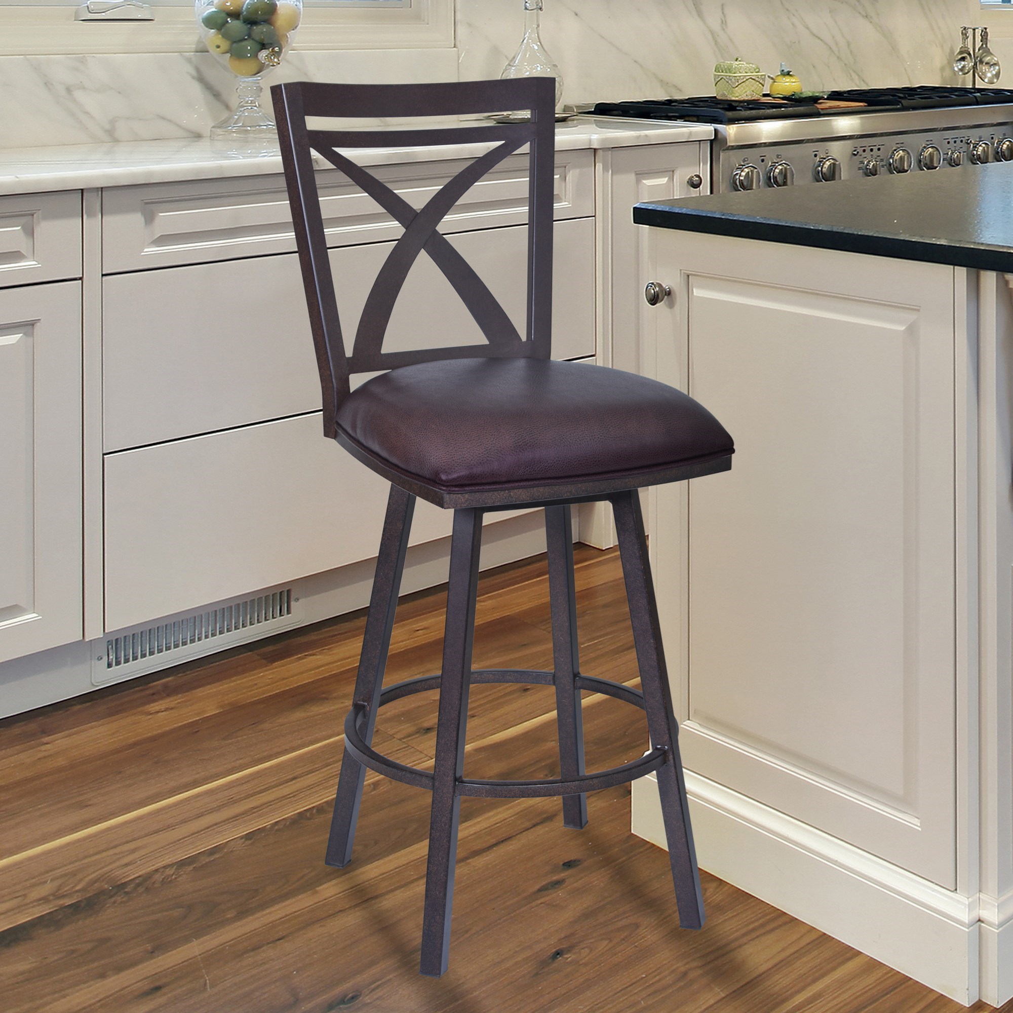 Nova 30" Swivel Metal Bar Stool in Auburn Bay finish with Brown Faux